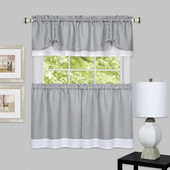 Camphor Grey/White DRTV36GW12 Darcy Window Curtain Tier Pair & Valance Set 58
